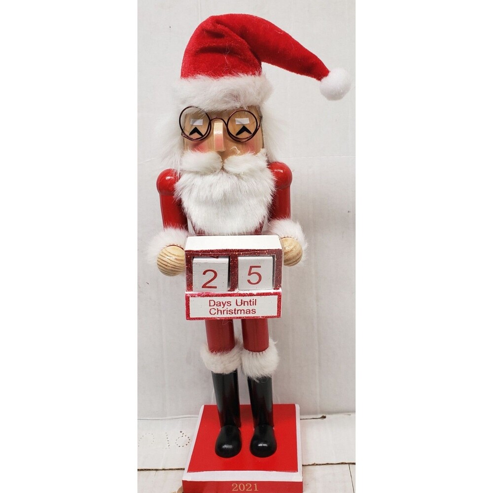 Wooden Christmas Nutcracker, 14", WHITE SANTA WITH ADVENT COUNTDOWN HOLDER 21,WS